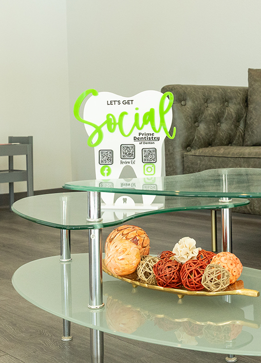 Glass table in waiting room of Denton dental office