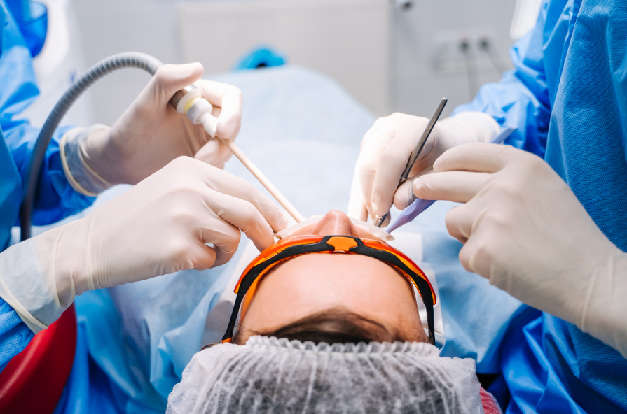 Patient undergoing dental surgery